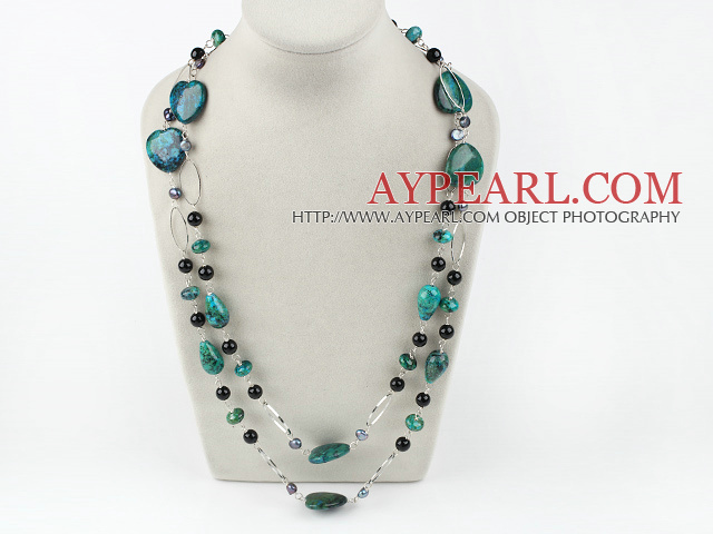 agate noire et collier de perles de pierre phonix