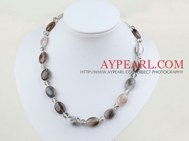 crystal and gray agate necklace with spring ring clasp