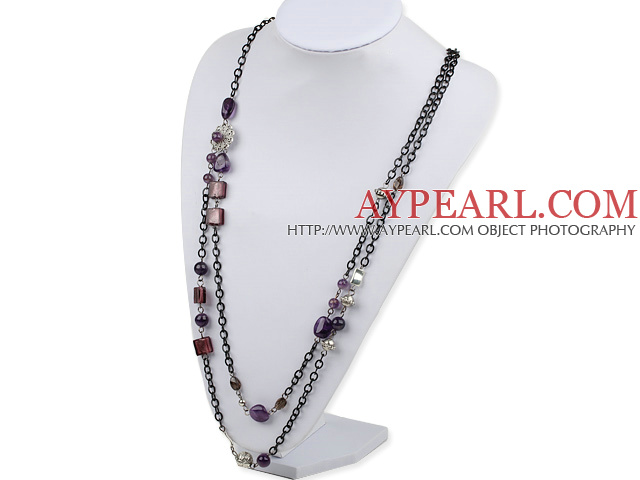 fashion purple colored glaze and amethyst necklace