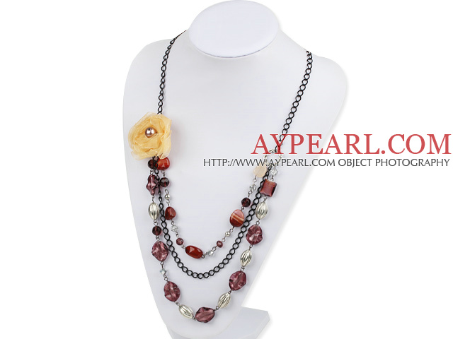 colored glaze and agate necklace with flower