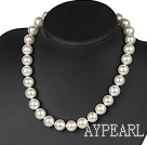 Nice 14Mm White Seashell Beaded Strand Necklace With Moonight Clasp