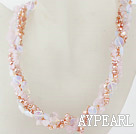 Multi brins d'eau douce Perle Rose et Rose Quartz et Opale Collier