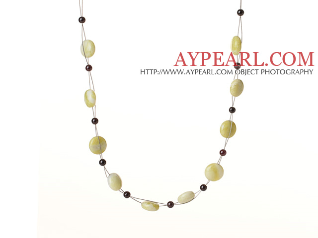 Fashion Garnet And Rhombus Lemon Stone Crochet Wired Necklace With Lobster Clasp