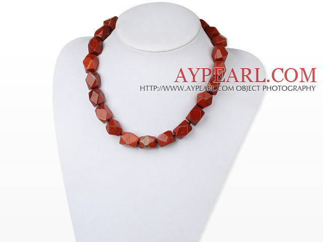 Elegant Corner Cut Polygon Shape Red Stone Strand Necklace With Moonight Clasp