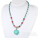 Wholesale Lovely Round Black Agate Bloodstone And Heart Turquoise Pendant Necklace