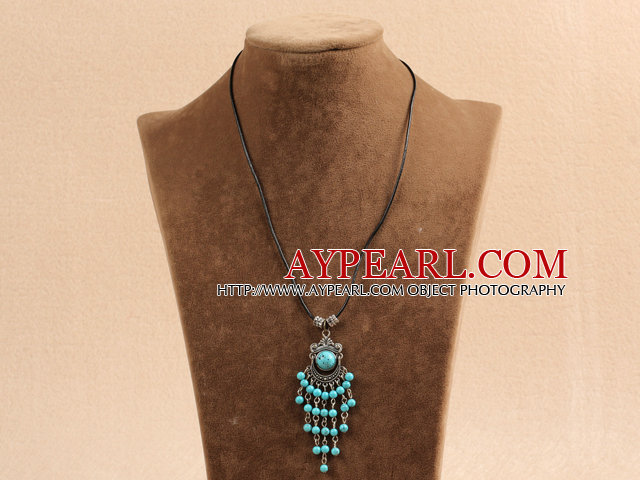 New Arrival Simple Long Style Tibet Silver Sun Flower Pendant Necklace with Black Leather