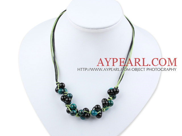 8mm phoenix stone black agate necklace with extendable chain