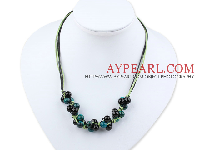 8mm pierre phonix collier noir agate avec la chaîne extensible