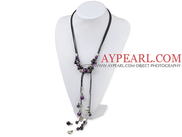 Lovely Long Style Pearl Agate And Amethyst Threaded Pendant Necklace, Sweater Necklace 