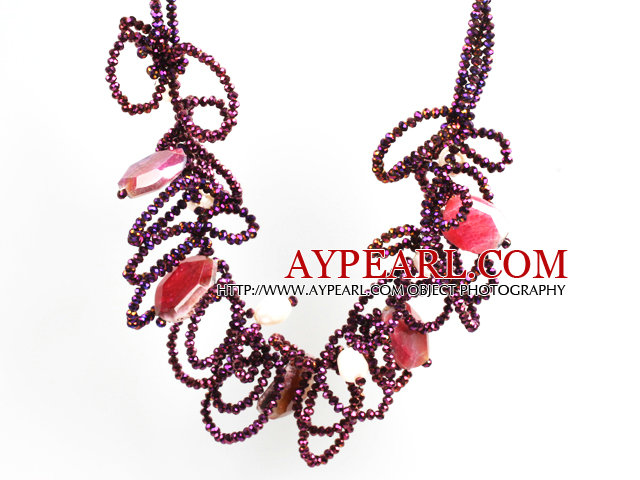 Speical Design Beautiful Purple Red Crystal Natural Pearl Agate Chunky Necklace