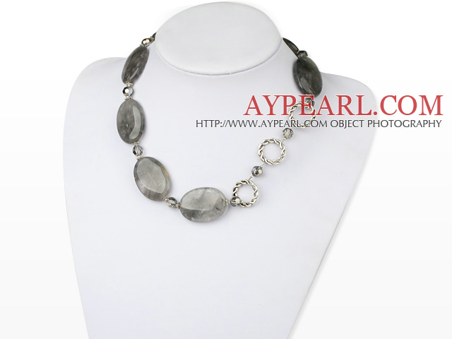 Fashion Smoky Like Crystal And Large Loop Charm Strand Necklace With Moonight Clasp