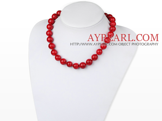 Fashion 14Mm Red Round Bloodstone Ball Beaded Strand Necklace With Lobster Clasp