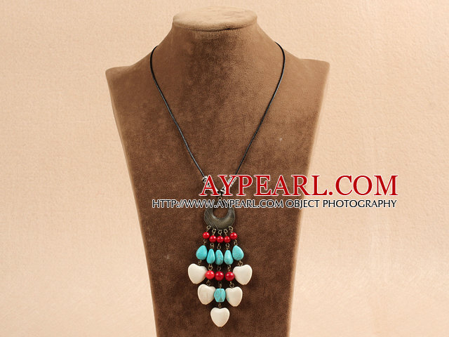 Wonderful Long Style Pearl Turquoise Coral Chipped Stone Necklace, Sweater Necklace