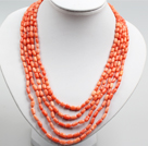 Five Strands Oange Pink Coral Collar Statement Necklace