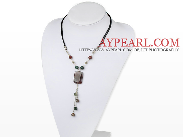 Popular Multi Color Indian Round And Rectangle Pendant Chain Necklace With Lobster Clasp