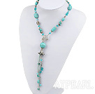 Popular Lake Blue Series Turquoise Freshwater Pearl And Crystal Pendant Threaded Necklace With Flower Toggle Clasp