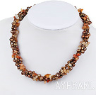 Fashion Golden Brown Freshwater Pearl And Chipped Red Agate Necklace,Long Sweater Necklace