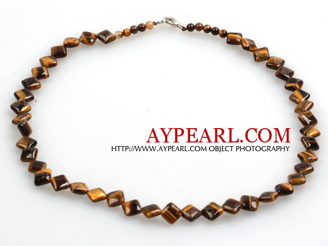 Rhombus Shape Tiger Eye Necklace with Lobster Necklace