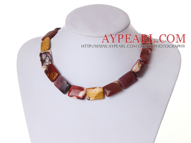 Fashion Chunky Style Square Vitelline Stone And Round Tiger Eye Strand Necklace