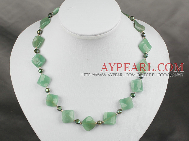 Beautiful Green Series Freshwater And Rhombus Aventurine Strand Necklace