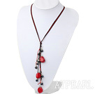 Beautiful Black Freshwater Pearl And Red Coral Pendant Necklace With Black And Red Threads