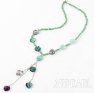 Wholesale Elegant Heart Shape Rainbow Fluorite And Round Jade Beads Loop Chain Pendant Y Shape Necklace