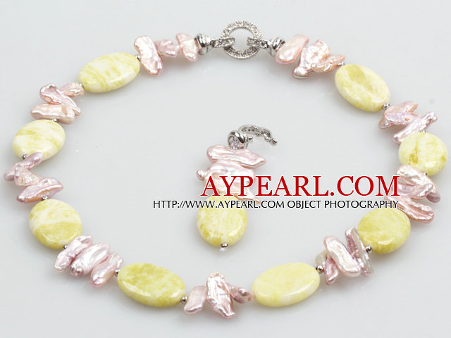 Biwa Pearl og Lemon Stone Pendant Necklace (The Pendant er avtagbar)