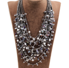 Gorgeous Multi Layer Gray Series Natural Ferskvann Pearl Crystal partiet halskjede