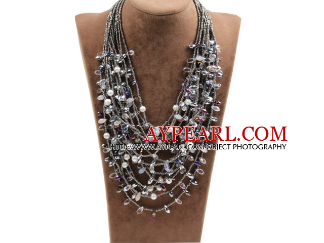 Multi Layer superba Gray Seria de apă dulce natural Pearl Crystal Party colier