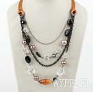 Fashion Layer Loop Chain Crystal Agate And Seashell Beads Ribbon Necklace