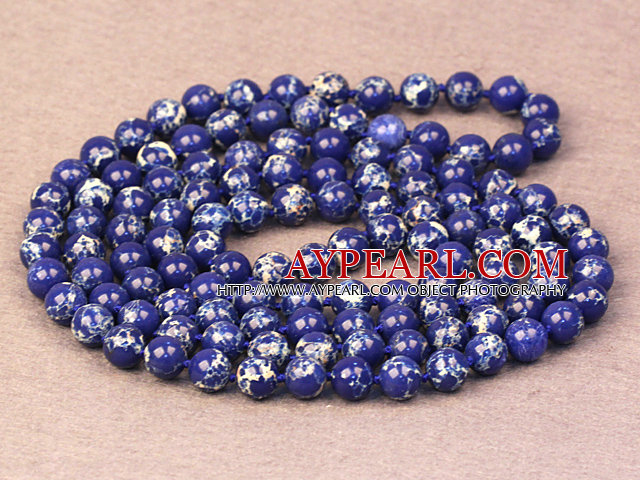 Noble Long Style Natur Deep Blue Imperial Jasper Sten pärlor halsbandet