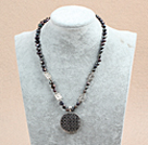 Dyed Black Freshwater Pearl And Caky Shape Tibet Silver Charm Necklace