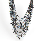 Gorgeous Multi Layer Black Series Natural Ferskvann Pearl Crystal partiet halskjede