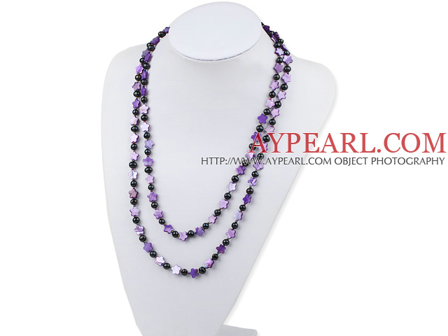 Long Style Purple Freshwater Pearl Shell Necklace