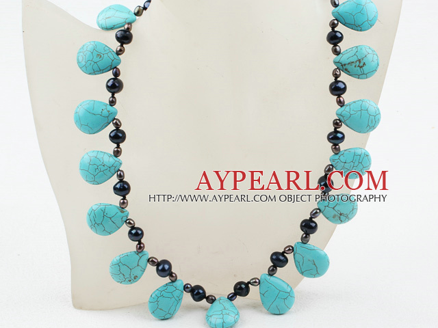 New Design Drop Shape Turquoise and Freshwater Necklace with Moonlight Clasp