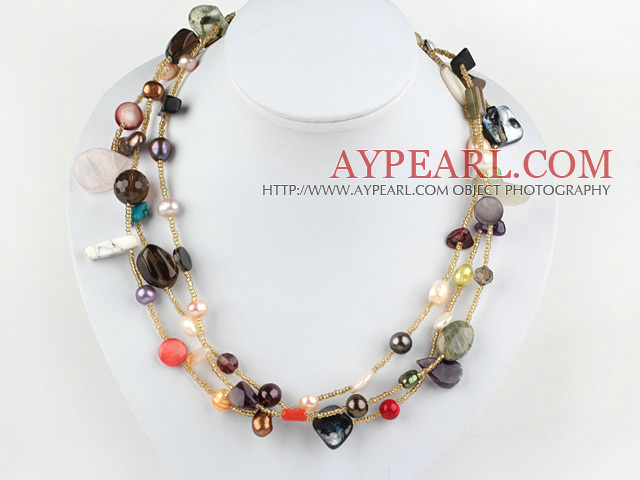 mixed color pearl multi-stone crystal necklace