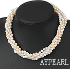 Fashion Multi Strand Twisted White Freshwater Pearl Necklace With Moonight Clasp