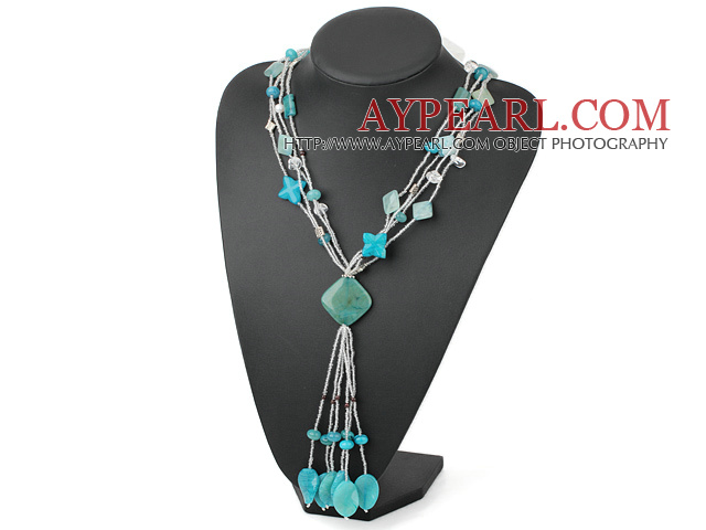 Multi Strand Garnet Multi Blue Jade And White Crystal Pendant Necklace