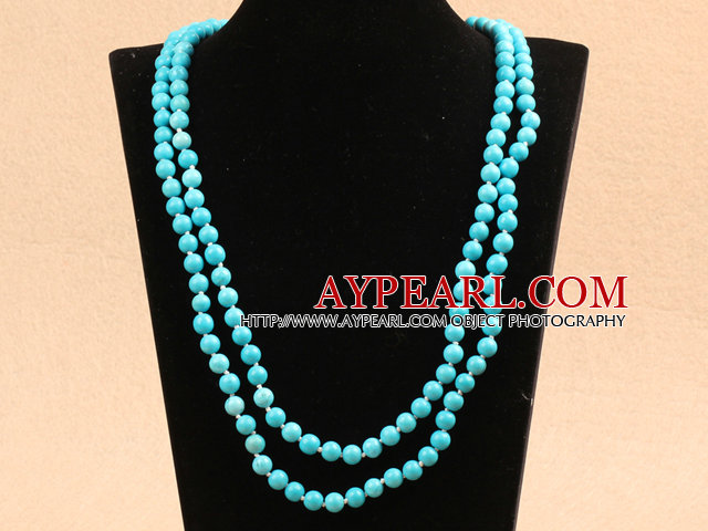 Elegant Long Style 10Mm Round Turquoise Beaded Strand Necklace