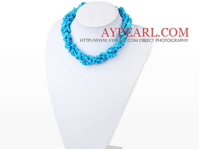 Nice Multi Function Long Style Blue Turquoise Chips Strands Necklace