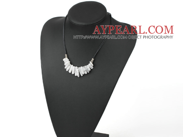 Lovely Teeth Shape Howlite White Turquoise Necklace With Black Cord