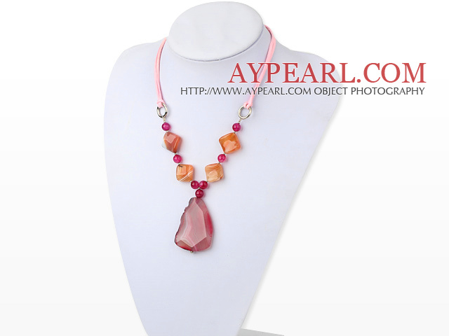 Elegant Double Color Agate Necklace With Big Crystallized Agate Pendant