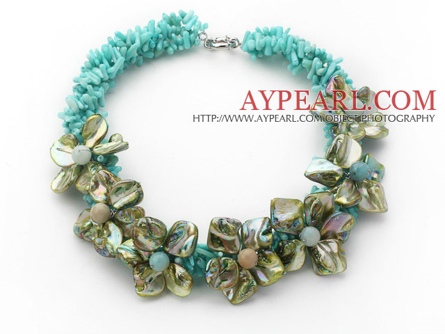 Apple Green Series Apple Green Coral and Green Shell Flower Party Halskette