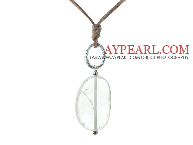 Style de forme irrégulière Transparent naturel collier pendentif en cristal simple avec cordon Brown
