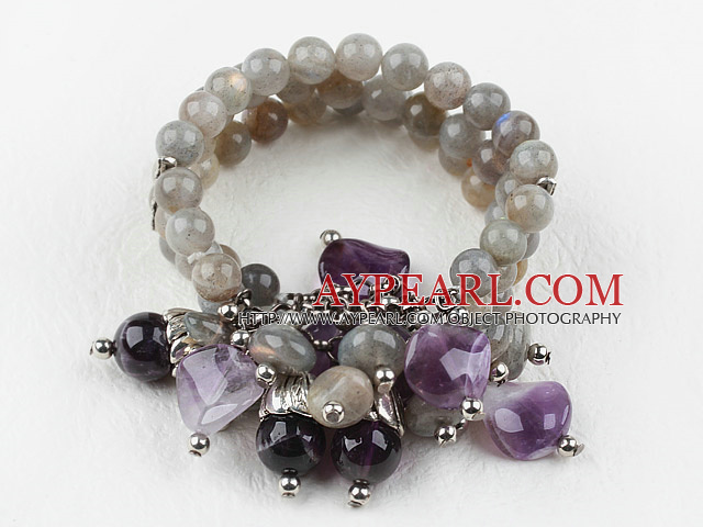 Multi Strand Blinkande Stone och Ametist Elstic Bangle Armband