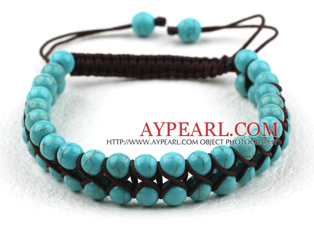 Fashion Style Zwei Reihen Round Turquoise Weaved Kordelzug Bracelet