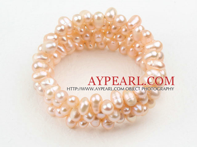 Naturlig Pink Freshwater Pearl Wrap Bangle Bracelet