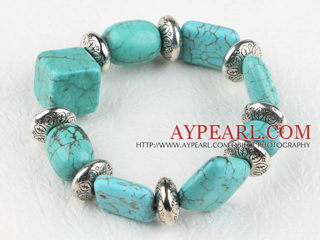 Stretch assorted multi shape turquoise bangle bracelet
