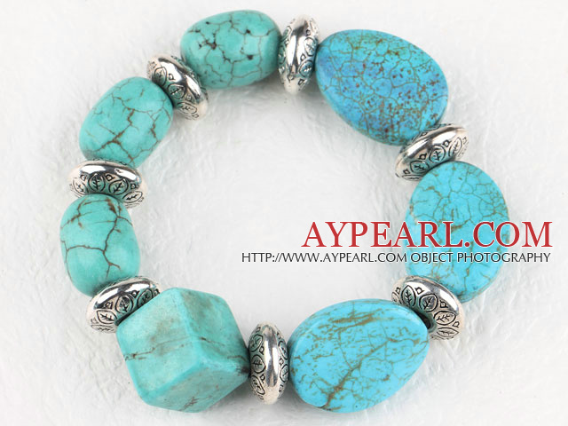 Chunky style elasic assorted multi shape turquoise bangle bracelet