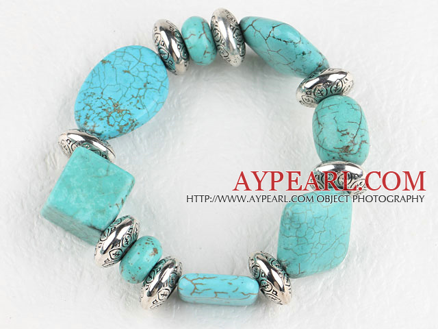 Stretch assorted multi shape turquoise bangle bracelet